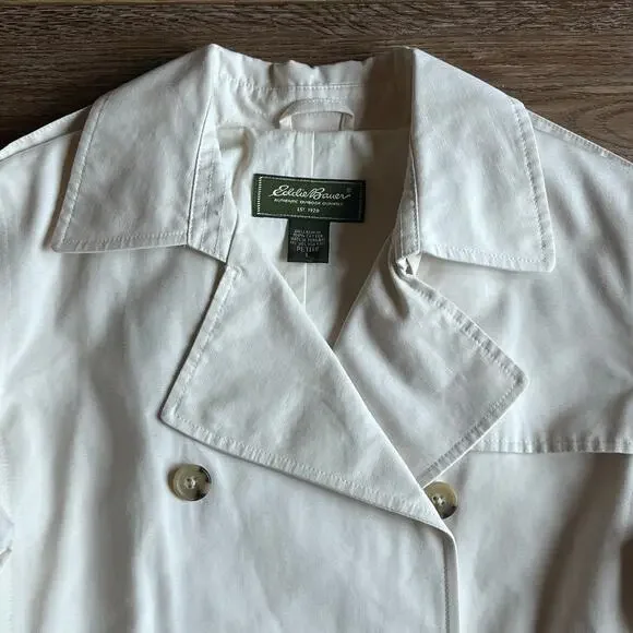 NWOT VTG Eddie Bauer Double Breasted Belted Trench Coat MIDI White Women’s L P - Picture 3 of 11